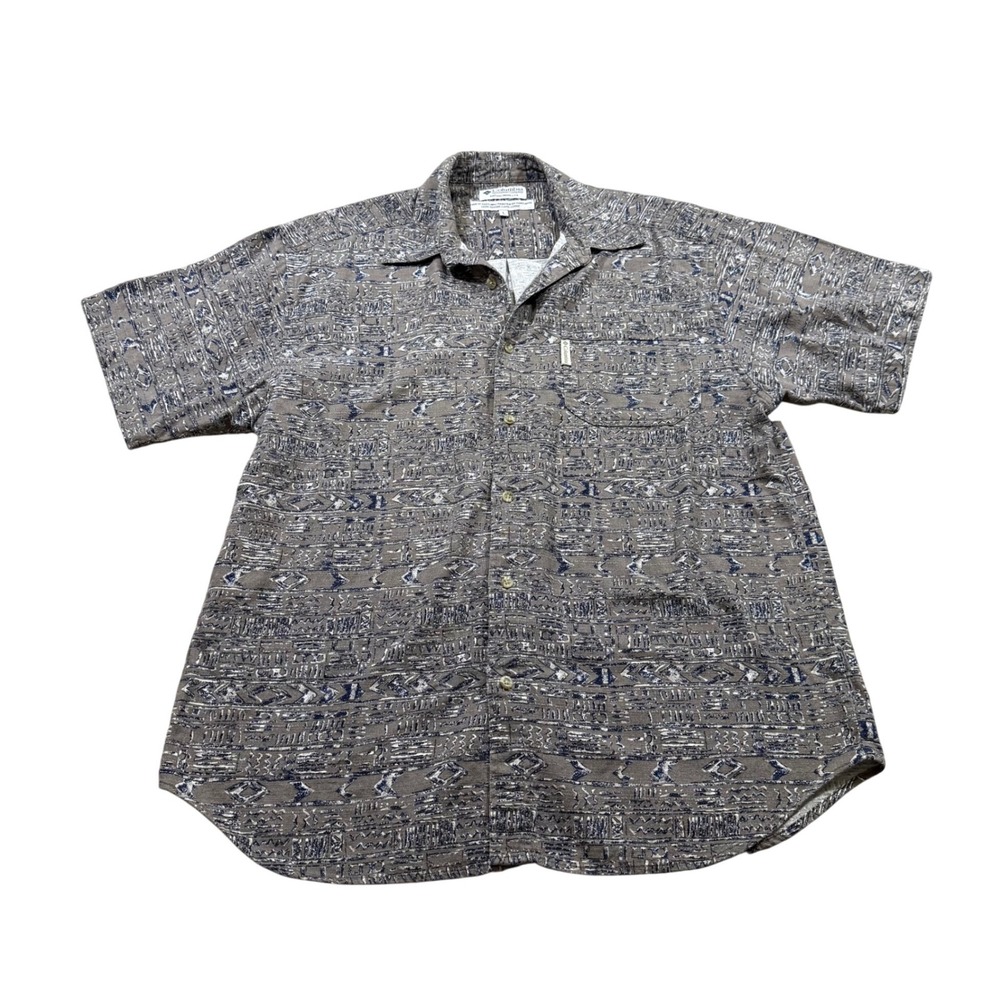 Columbia Tribal Geometric Short Sleeve Shirt Brown Gorpcore Fishing Outdoor L